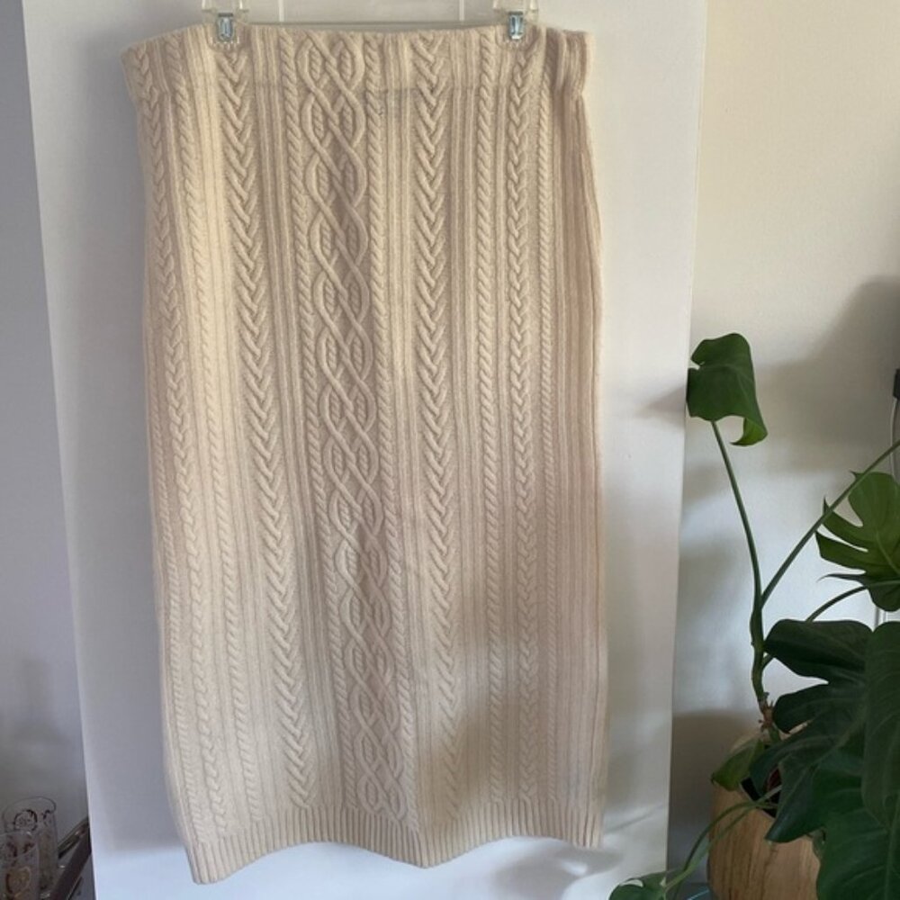 LAUREN RALPH LAUREN cashmere wool ivory sweater dress cable Aran knit skirt tube